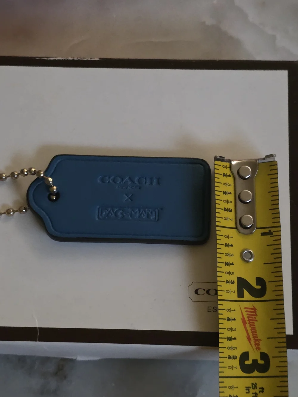 COACH X Pacman Blue Leather Hangtag W/ Gold-tone Ball chain